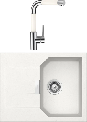 Комплект Мойка Schock Manhattan 40D Cristalite альпина + Смеситель Cristalite SC-300 альпина матовая, прямоугольная