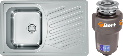 Комплект Мойка Alveus Elegant 30 satin + Измельчитель Bort Titan Max Power FullControl матовая, прямоугольная