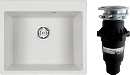 Комплект Мойка Paulmark Kante 60 PM106052-WH белый + Измельчитель Bone Crusher BC 810-SL Slim Line матовая, прямоугольная