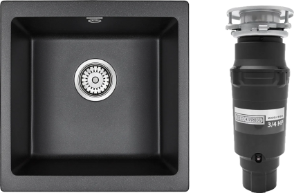 Комплект Мойка Paulmark Brilon PM104546-BL черный + Измельчитель Bone Crusher BC 910-SL-Slim Line матовая, прямоугольная