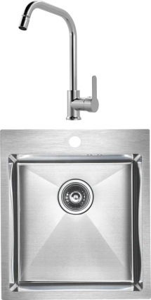Комплект Мойка Paulmark Kroner PM214551-BS брашированная нержавеющая сталь + Смеситель MEGA City MG- ZRV104 хром прямоугольная,  в современном стиле