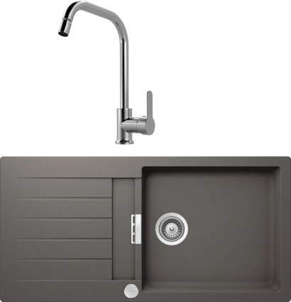 Комплект Мойка Schock Signus 60D Large (D-100L) Cristadur серебристый камень + Смеситель MEGA City MG- ZRV104 хром матовая, прямоугольная
