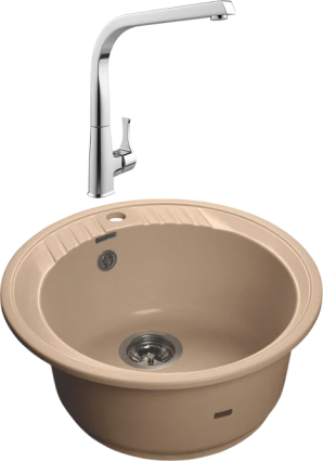 Комплект Мойка GranFest Rondo GF-R520 топаз + Смеситель MEGA Mega глянцевая, круглая