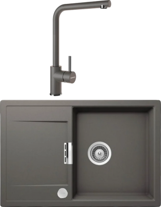 Комплект Мойка Schock Eton 50D Cristadur серебристый камень + Смеситель Cristadur Napos серебристый камень матовая, прямоугольная