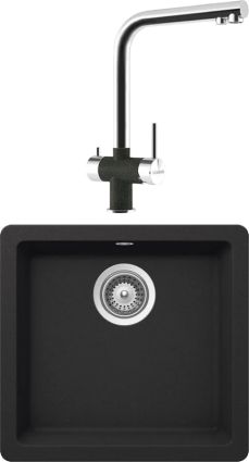 Комплект Мойка Schock Quadro 700509U 50 Cristalite оникс + Смеситель Cristalite Vitus оникс матовая, прямоугольная