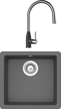 Комплект Мойка Schock Quadro 701048U 50 Cristalite баварский камень + Смеситель Cristalite Kavus-D выдвижной излив, баварский камень, матовая, прямоугольная