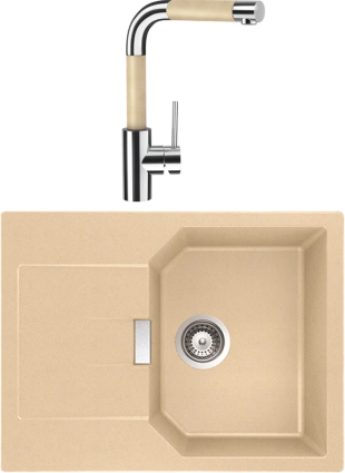 Комплект Мойка Schock Manhattan 45D Cristalite лунный камень + Смеситель Cristalite SC-300-D выдвижной излив, лунный камень, матовая, прямоугольная