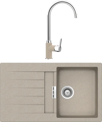 Комплект Мойка Schock Primus 45D (D-100) Cristalite саббиа + Смеситель Cristalite Simi саббиа матовая, прямоугольная