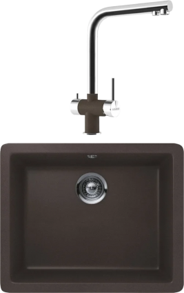 Комплект Мойка Schock Quadro 700521U 60 (N-100) Cristalite мокка + Смеситель Cristalite Vitus мокка матовая, прямоугольная