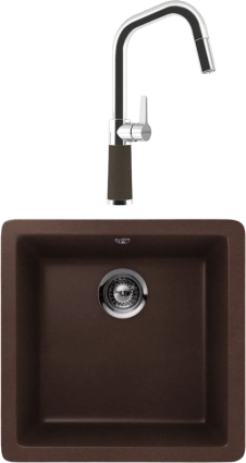 Комплект Мойка Schock Quadro 50 Cristalite мокка + Смеситель Cristalite SC-530-D выдвижной излив, мокка, матовая, прямоугольная