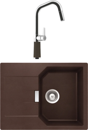 Комплект Мойка Schock Manhattan 45D Cristalite мокка + Смеситель Cristalite SC-530-D выдвижной излив, мокка, матовая, прямоугольная
