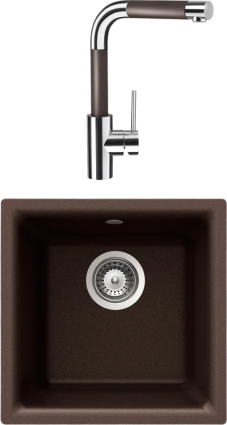Комплект Мойка Schock Euro 40 (N-100) Cristalite мокка + Смеситель Cristalite SC-300-D выдвижной излив, мокка, матовая, квадратная