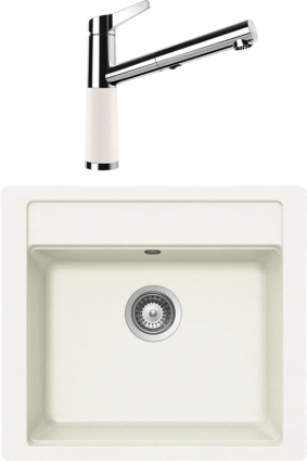 Комплект Мойка Schock Nemo 60 (N-100) Cristalite альпина + Смеситель Cristalite SC-510-D выдвижной излив, альпина, матовая, прямоугольная