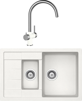 Комплект Мойка Schock Aster 60D Cristalite альпина + Смеситель Cristalite Ares альпина матовая, прямоугольная