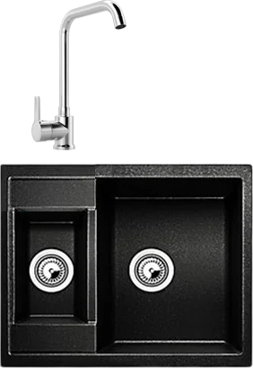 Комплект Мойка Whinstone Гарда 1 1/2B черный металлик + Смеситель MEGA Ege MG-PL10 хром матовая, прямоугольная