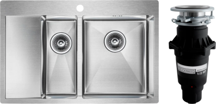 Комплект Мойка Paulmark Kroner PM227851-BSR брашированная нержавеющая сталь R + Измельчитель Bone Crusher BC 810-SL Slim Line прямоугольная, с крылом