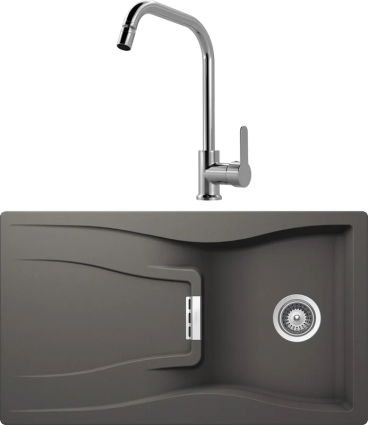 Комплект Мойка Schock Waterfall 45D (D-100) Cristadur серебристый камень + Смеситель MEGA City MG- ZRV104 хром матовая, прямоугольная