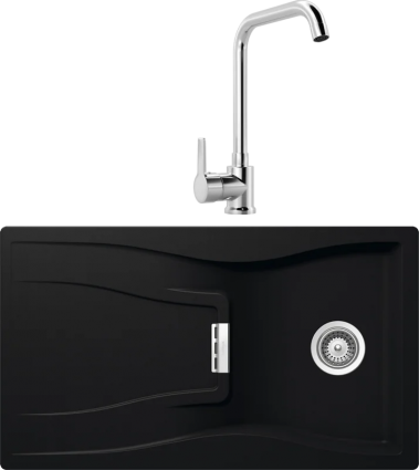 Комплект Мойка Schock Waterfall 45D (D-100) Cristadur пуро + Смеситель MEGA Ege MG-PL10 хром матовая, прямоугольная