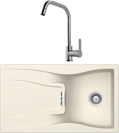 Комплект Мойка Schock Waterfall 45D (D-100) Cristadur магнолия, интегрированная + Смеситель MEGA City MG- ZRV104 хром, матовая, прямоугольная