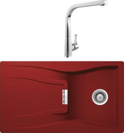 Комплект Мойка Schock Waterfall 45D (D-100) Cristadur красный + Смеситель MEGA Mega матовая, прямоугольная