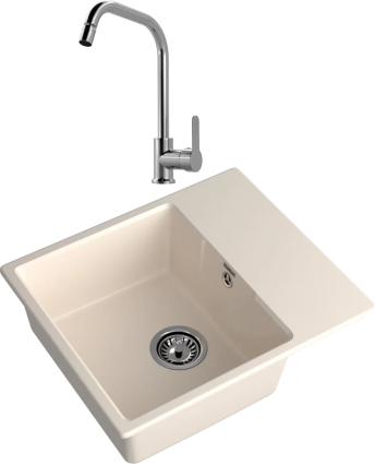 Комплект Мойка GranFest Urban 658L белая + Смеситель MEGA City MG- ZRV104 хром матовая, прямоугольная