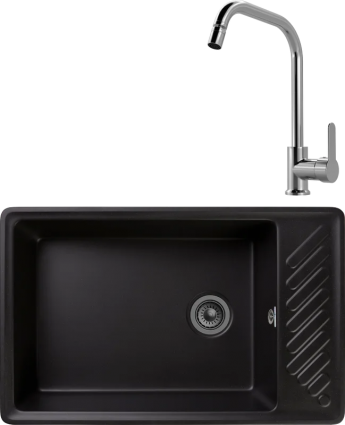 Комплект Мойка GranFest Quarz Z 51 черная + Смеситель MEGA City MG- ZRV104 хром матовая, прямоугольная