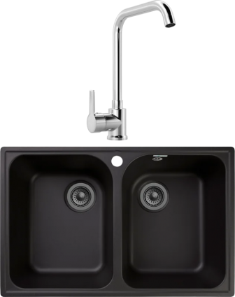 Комплект Мойка GranFest Quarz Z 15 черная + Смеситель MEGA Ege MG-PL10 хром матовая, прямоугольная