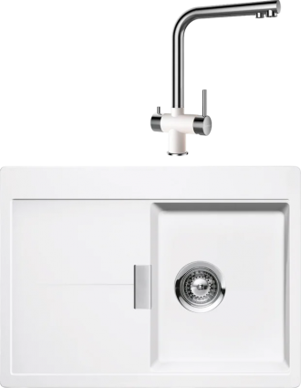 Комплект Мойка Schock Horizont 40D Small (D-100S) Cristadur поларис + Смеситель Cristadur Vitus поларис матовая, прямоугольная