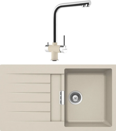 Комплект Мойка Schock Primus 45D (D-100) Cristalite эверест + Смеситель Cristalite Vitus эверест матовая, прямоугольная