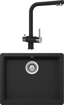 Комплект Мойка Schock Quadro 700517U 60 Cristalite оникс + Смеситель Cristalite Wellus New оникс матовая, прямоугольная