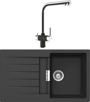 Комплект Мойка Schock Primus 45D (D-100) Cristalite оникс + Смеситель Cristalite Vitus оникс матовая, прямоугольная