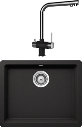 Комплект Мойка Schock Quadro 701047U 60 (N-100) Cristalite неро + Смеситель Cristalite Vitus неро матовая, прямоугольная