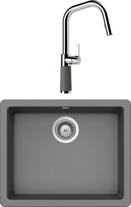 Комплект Мойка Schock Quadro 701049U 60 (N-100) Cristalite баварский камень + Смеситель Cristalite SC-530-D выдвижной излив, баварский камень, матовая, прямоугольная