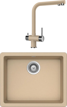 Комплект Мойка Schock Quadro 700524U 60 (N-100) Cristalite лунный камень + Смеситель Cristalite Wellus New лунный камень матовая, прямоугольная