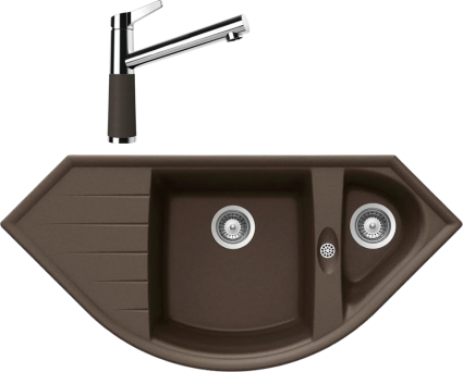Комплект Мойка Schock Genius 90C (C-150) Cristalite мокка + Смеситель Cristalite SC-510 мокка матовая, многоугольная