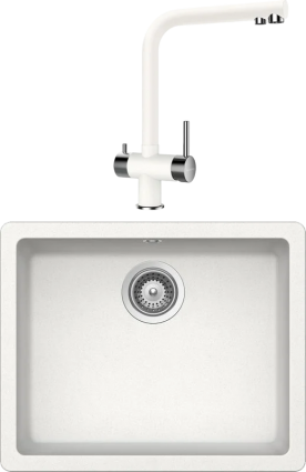 Комплект Мойка Schock Quadro 700520U 60 Cristalite альпина + Смеситель Cristalite Wellus New альпина матовая, прямоугольная