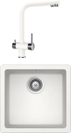 Комплект Мойка Schock Quadro 50 Cristalite альпина + Смеситель Cristalite Wellus New альпина матовая, прямоугольная