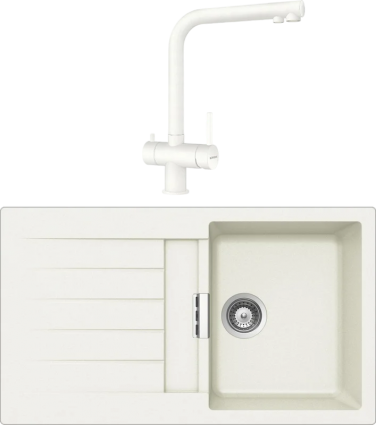 Комплект Мойка Schock Primus 45D (D-100) Cristalite альпина + Смеситель Cristalite Vitus full colour альпина матовая, прямоугольная