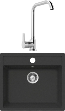 Комплект Мойка Whinstone Немос 1B черный металлик + Смеситель MEGA Ege MG-PL10 хром матовая, прямоугольная