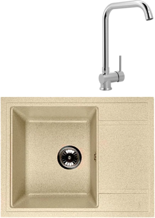 Комплект Мойка Whinstone Мунго 650 сафари + Смеситель MEGA Didim MG-CM107 хром матовая, прямоугольная
