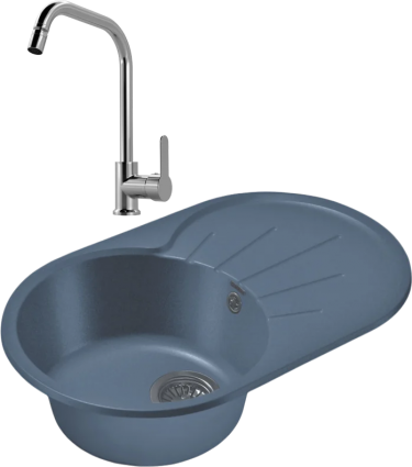 Комплект Мойка GranFest Rondo GF-R750 L графит + Смеситель MEGA City MG- ZRV104 хром глянцевая, овальная