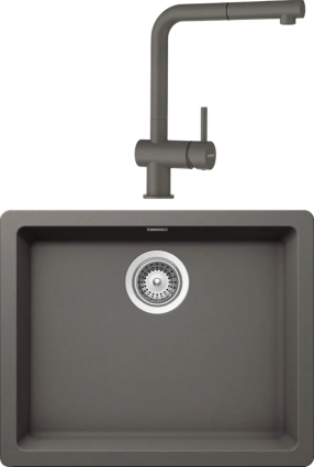 Комплект Мойка Schock Soho 700985U 60 (N-100) Cristadur серебристый камень + Смеситель Cristadur Epos-D full color выдвижной излив, серебристый камень, матовая, прямоугольная