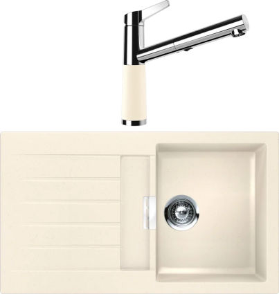 Комплект Мойка Schock Signus 45D (D-100) Cristadur магнолия + Смеситель Cristadur SC-510-D выдвижной излив, магнолия, матовая, прямоугольная