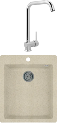 Комплект Мойка Whinstone Аркус Аркус 420 жасмин + Смеситель MEGA Didim MG-CM107 хром матовая, прямоугольная