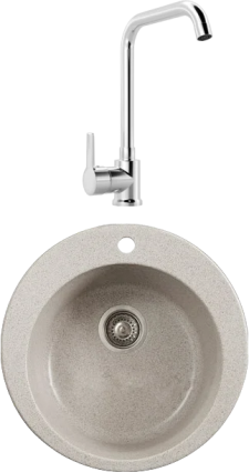Комплект Мойка Whinstone Арго 1B серый + Смеситель MEGA Ege MG-PL10 хром круглая,  в современном стиле