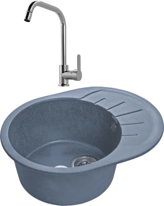 Комплект Мойка GranFest Rondo GF-R580L графит + Смеситель MEGA City MG- ZRV104 хром глянцевая, овальная