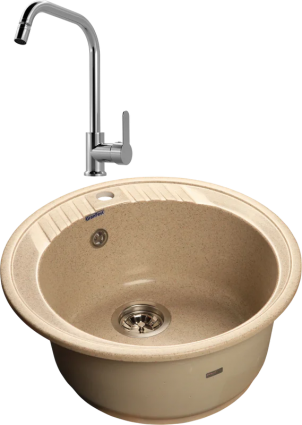 Комплект Мойка GranFest Rondo GF-R520 песочный + Смеситель MEGA City MG- ZRV104 хром глянцевая, круглая