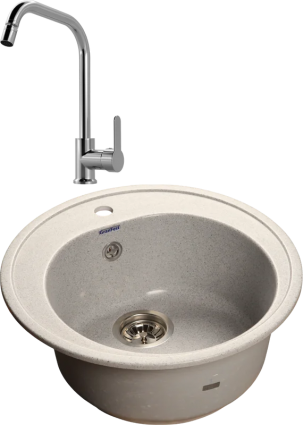 Комплект Мойка GranFest Rondo GF-R510 серый + Смеситель MEGA City MG- ZRV104 хром глянцевая, круглая