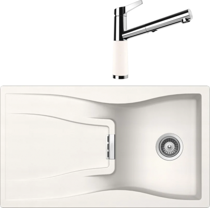 Комплект Мойка Schock Waterfall 45D (D-100) Cristadur поларис + Смеситель Cristadur SC-510-D выдвижной излив, поларис, матовая, прямоугольная