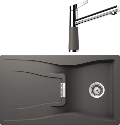 Комплект Мойка Schock Waterfall 45D (D-100) Cristadur серебристый камень + Смеситель Cristadur SC-510 серебристый камень матовая, прямоугольная
